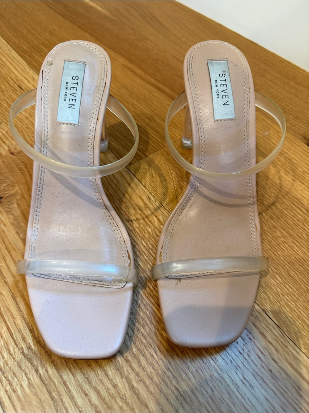 Steven By Steve Madden Nude/Clear Square-Toe Slide Heels